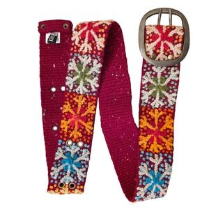 JENNY KRAUSS Handmade‎ Wool Red Embroidered Belt Women's M Boho Folkcore Peru